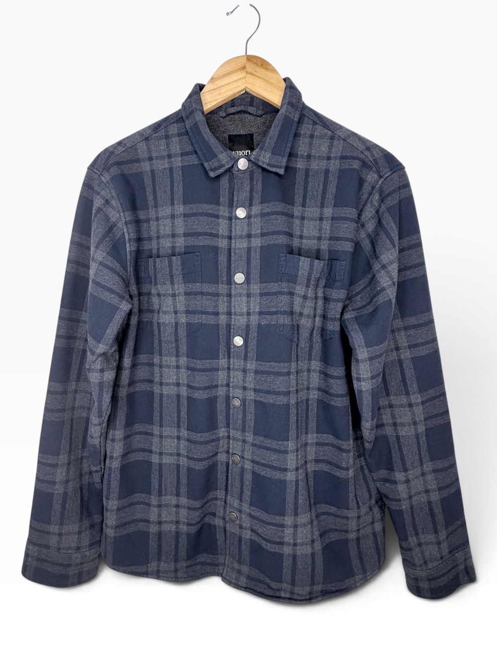 Vuori Range Shirt Jacket Mens L Blue Gray Snap Fleece Lined Flannel Outdoor
